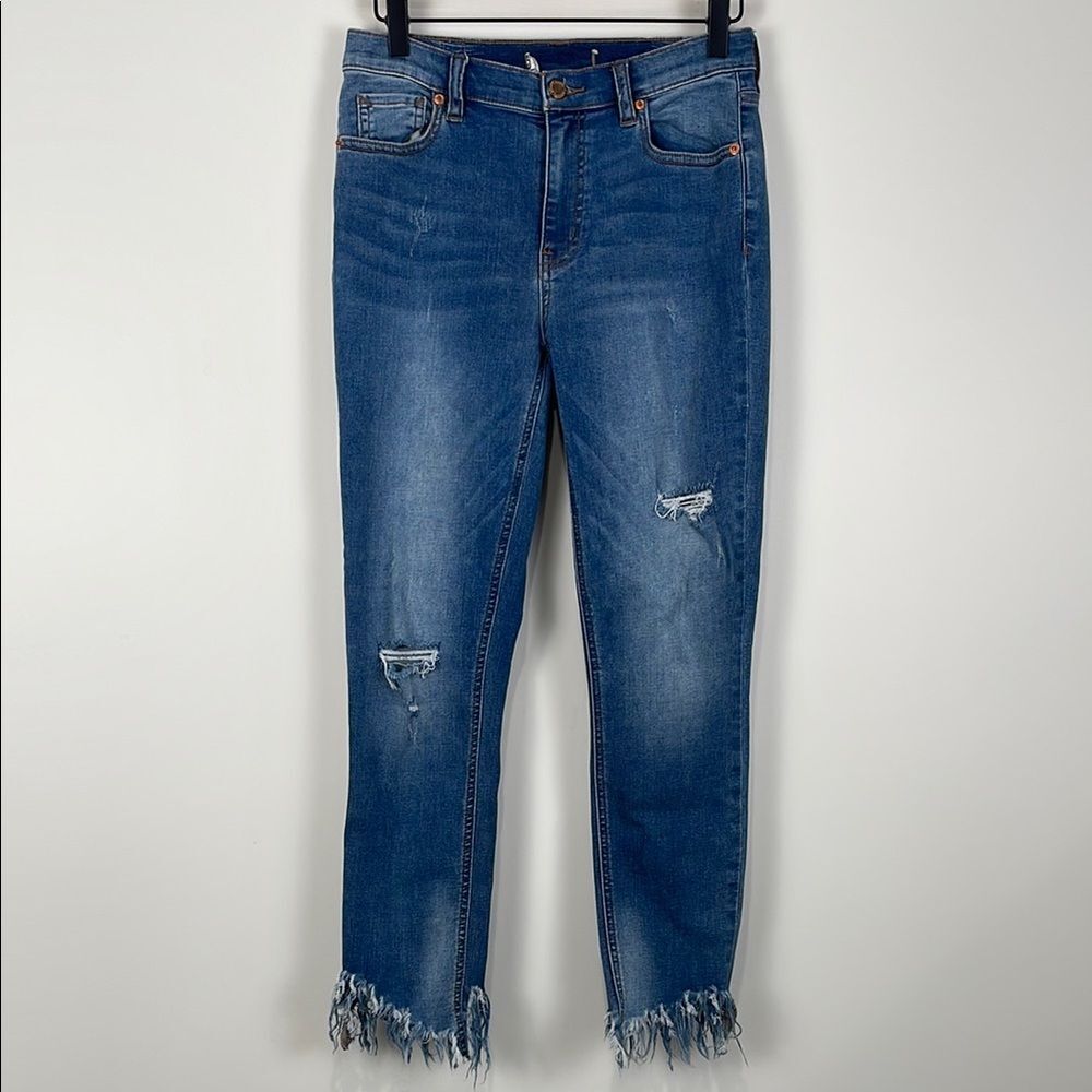 Free People Women’s 27 Ragged Hem Ankle Jeans Distressed Straight Leg Boho